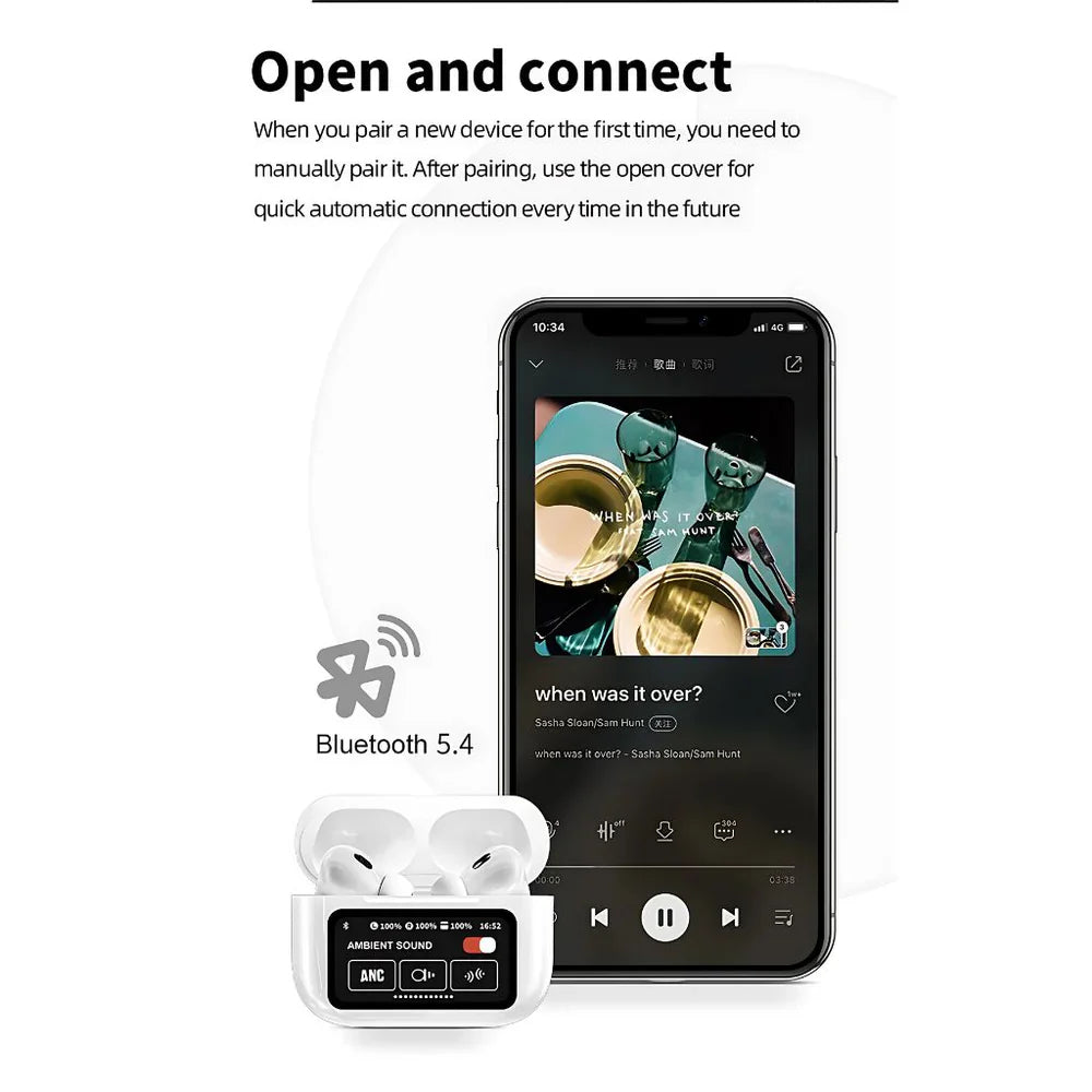 Smart Display Wireless Earbuds With Touch Screen