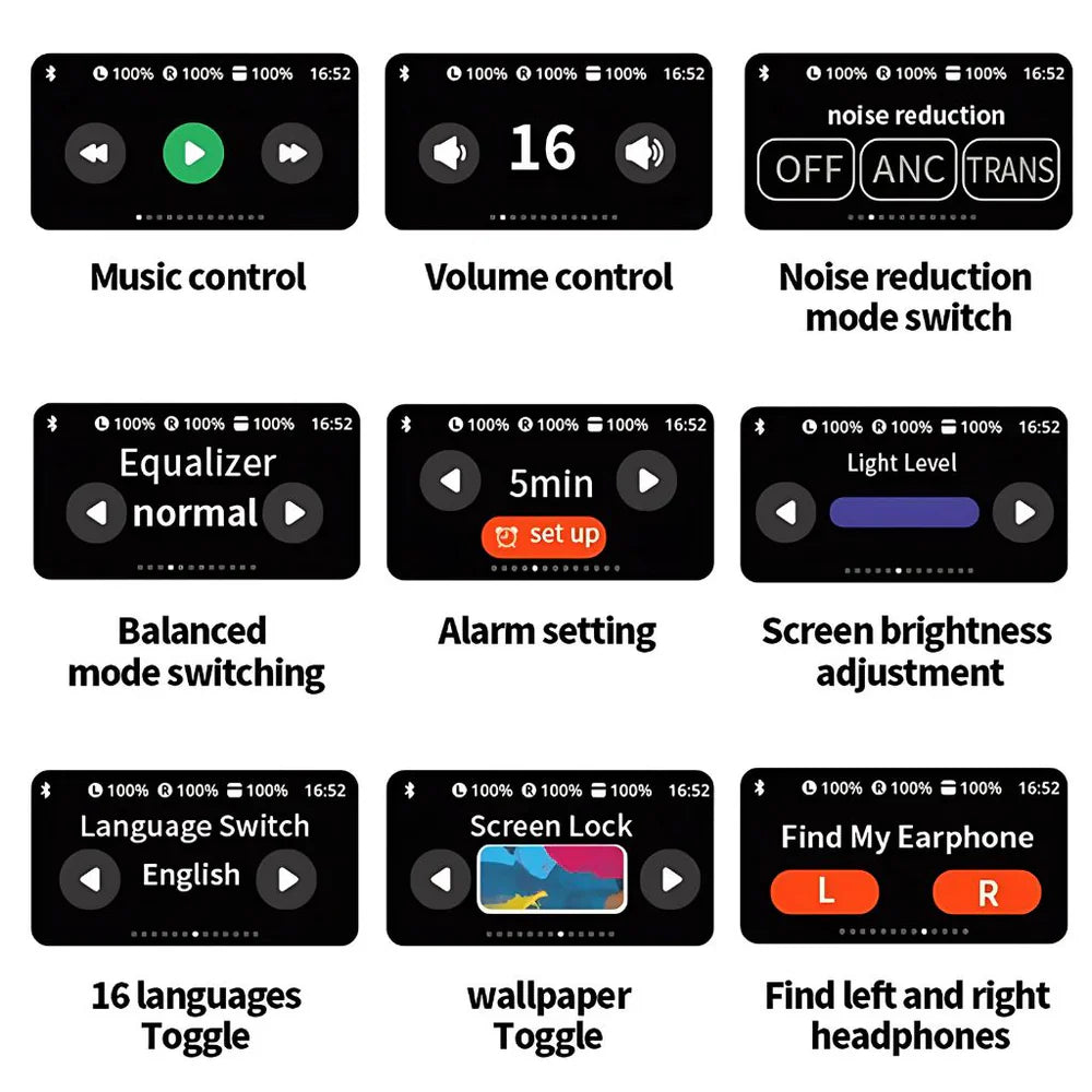 Smart Display Wireless Earbuds With Touch Screen
