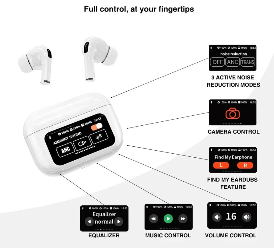 Smart Display Wireless Earbuds With Touch Screen
